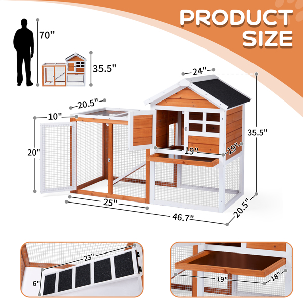House Type With Running Ladder, Orange-red, Wooden Chicken Rabbit Cage — image 8