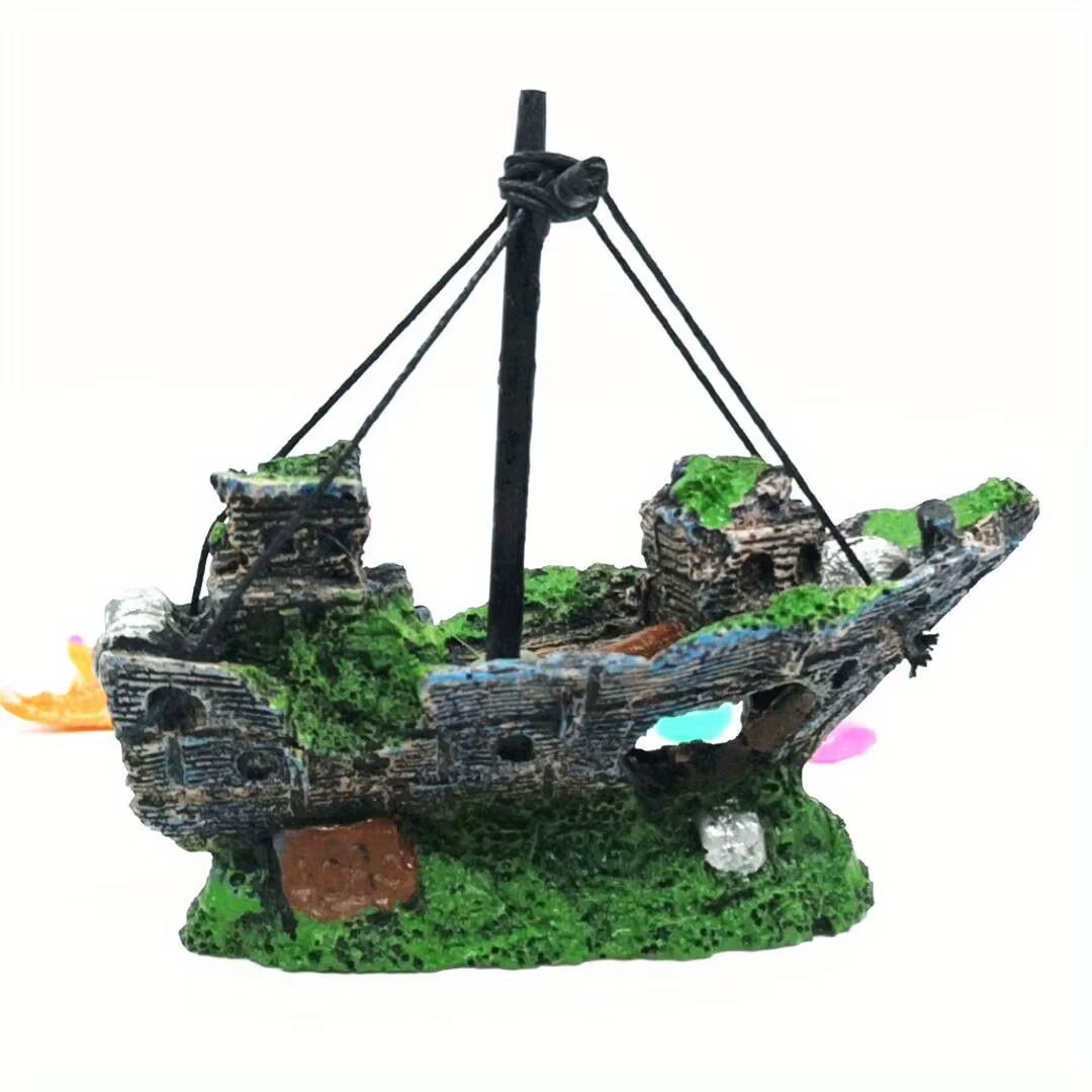 Aquarium Fish Tank Landscape Wreck Ship Decor Resin Boat Ornament Aquarium Accessories Decoration — image 5