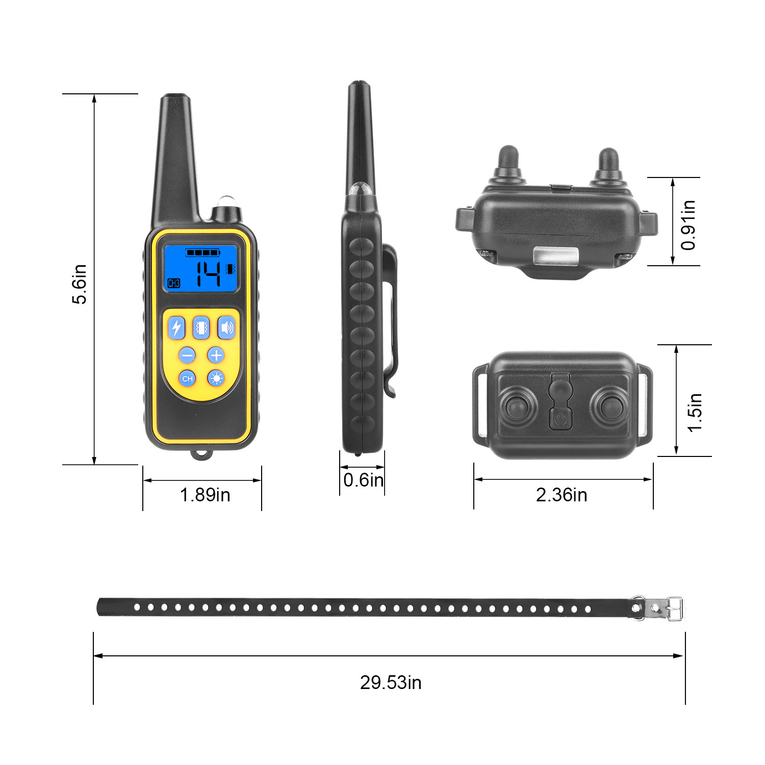 Cinturón de Adiestramiento para Perros con Control Remoto IP67 Resistente a Agua y Polvo Pet Trainer 300mAh Recargable 875 Yardas Control Remoto 4 Modos Niveles Ajustables — imagen 4