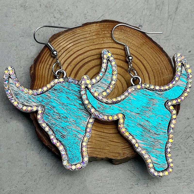 Auriculares de Orejas Simples con Diamante Incrustado en Cuero Brillante con Cabello de Caballo Taurino Forma Personalidad — imagen 2