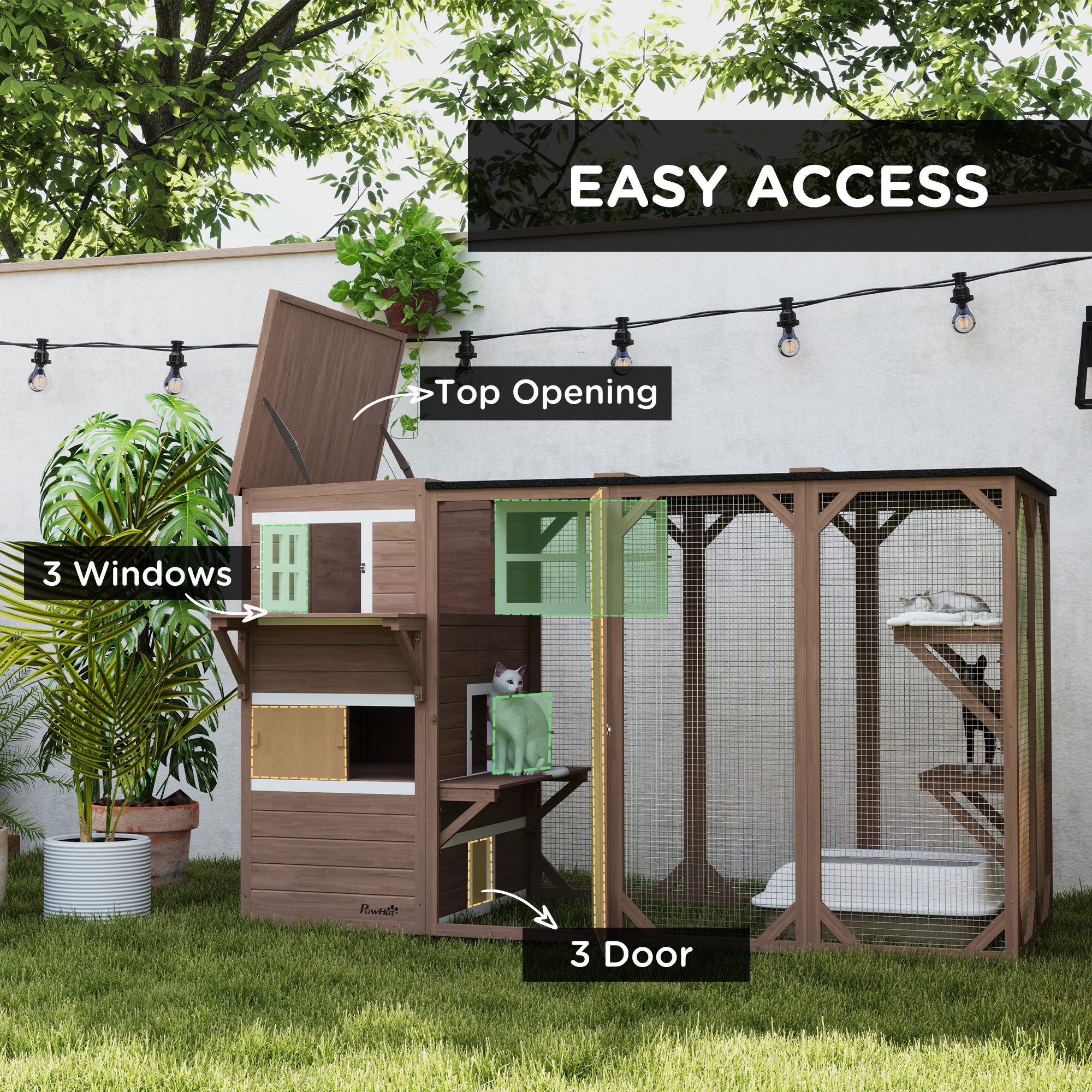 Casa para Gatos al Aire Libre Grande, Diseño Multinivel con Áreas de Escondite Grandes, 2 Niveles y Plataformas Múltiples — imagen 4