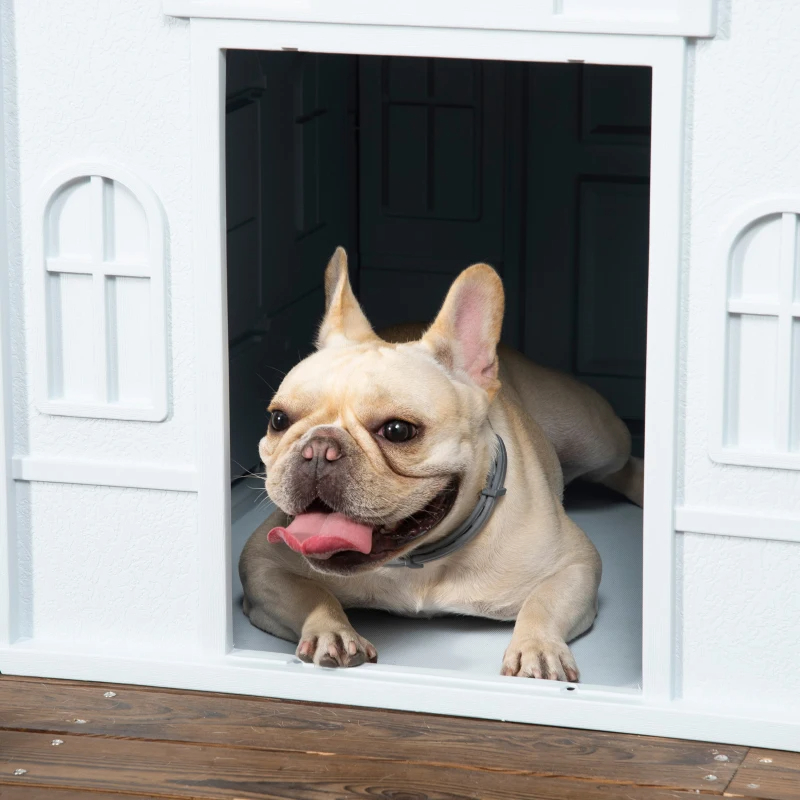 PawHut Plastic Dog House For Medium And Small Dogs, Water Resistant Puppy Shelter Indoor Outdoor With Door, Easy To Assemble, Blue — imagen 11
