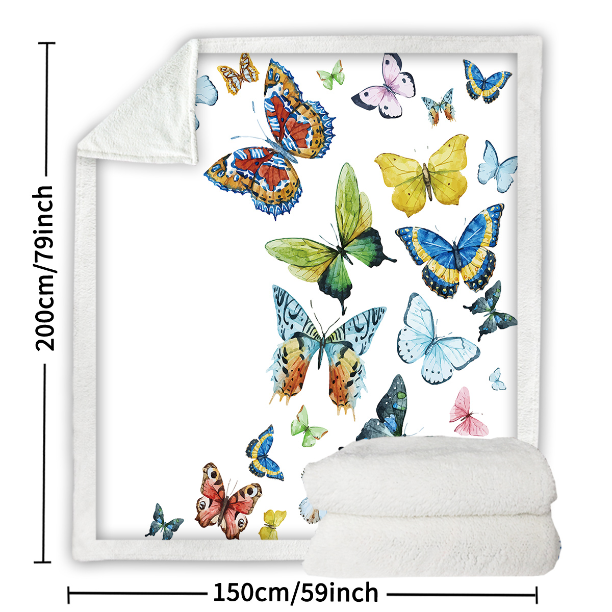 Colorful Butterfly Fluttering Printed Sherpa Fleece Blanket Soft Warm Air Conditioning Blanket For Adults Toddler Bedroom Decor Gifts 50x60 Inches 60x80 Inches — image 9