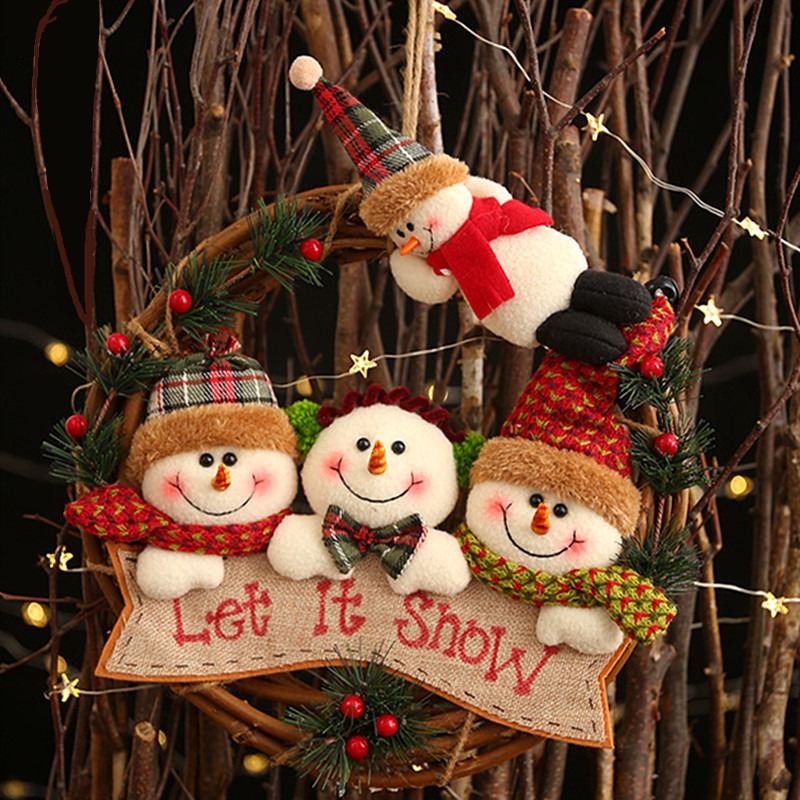 Elderly snowman elk vine circle pendant vine garland pendant door hanging wall decoration — image 3