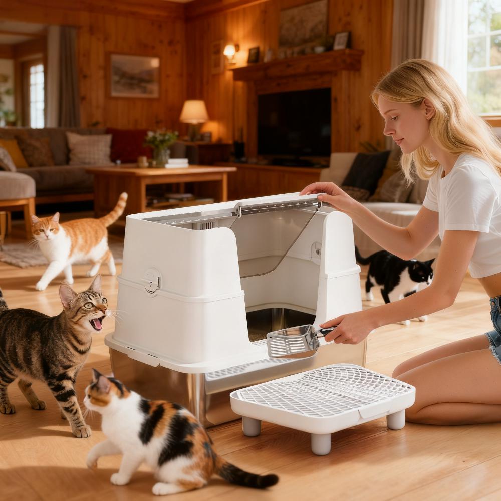 Caja de Arena para Gatos, Entrada Superior e Inferior con Tapete Retirable — imagen 1