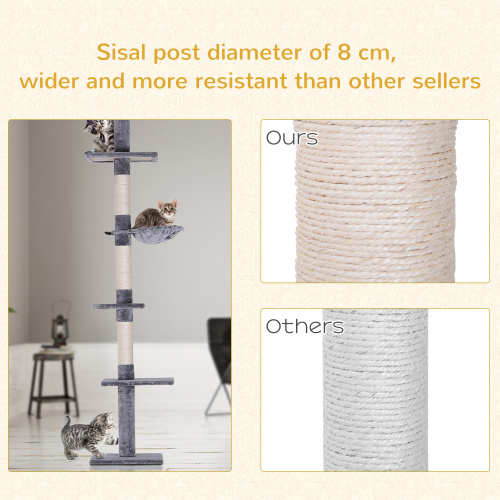 PawHut 9' Adjustable Height Floor-To-Ceiling Vertical Cat Tree - Grey And White — image 6
