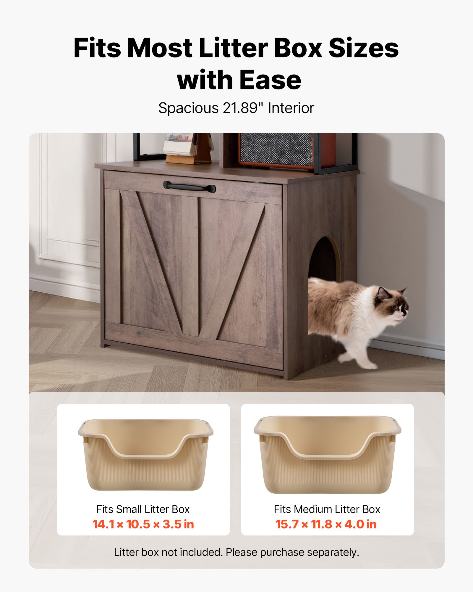 Caja de Arena para Gatos con Encierro Moderno, 23.6'' de Ancho - Armario Oculto con Almacenamiento y Estanterías, Diseño Minimalista Impermeable — imagen 2