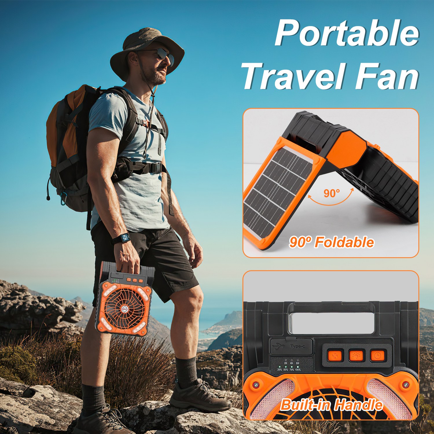 Solar Camping Fan With LED Lantern 5200mAh Rechargeable Battery Operated Portable Fan With Emergency Power Bank 4 Wind Speeds 3 Light Modes 3 Timers For Hiking Fishing Travel — image 16