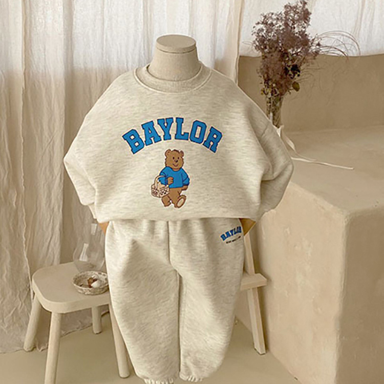 Children's Long Sleeve Hoodie Set, Boys' Sports Casual Set, Girls' Bear Letter Print Two-Piece Set — image 7