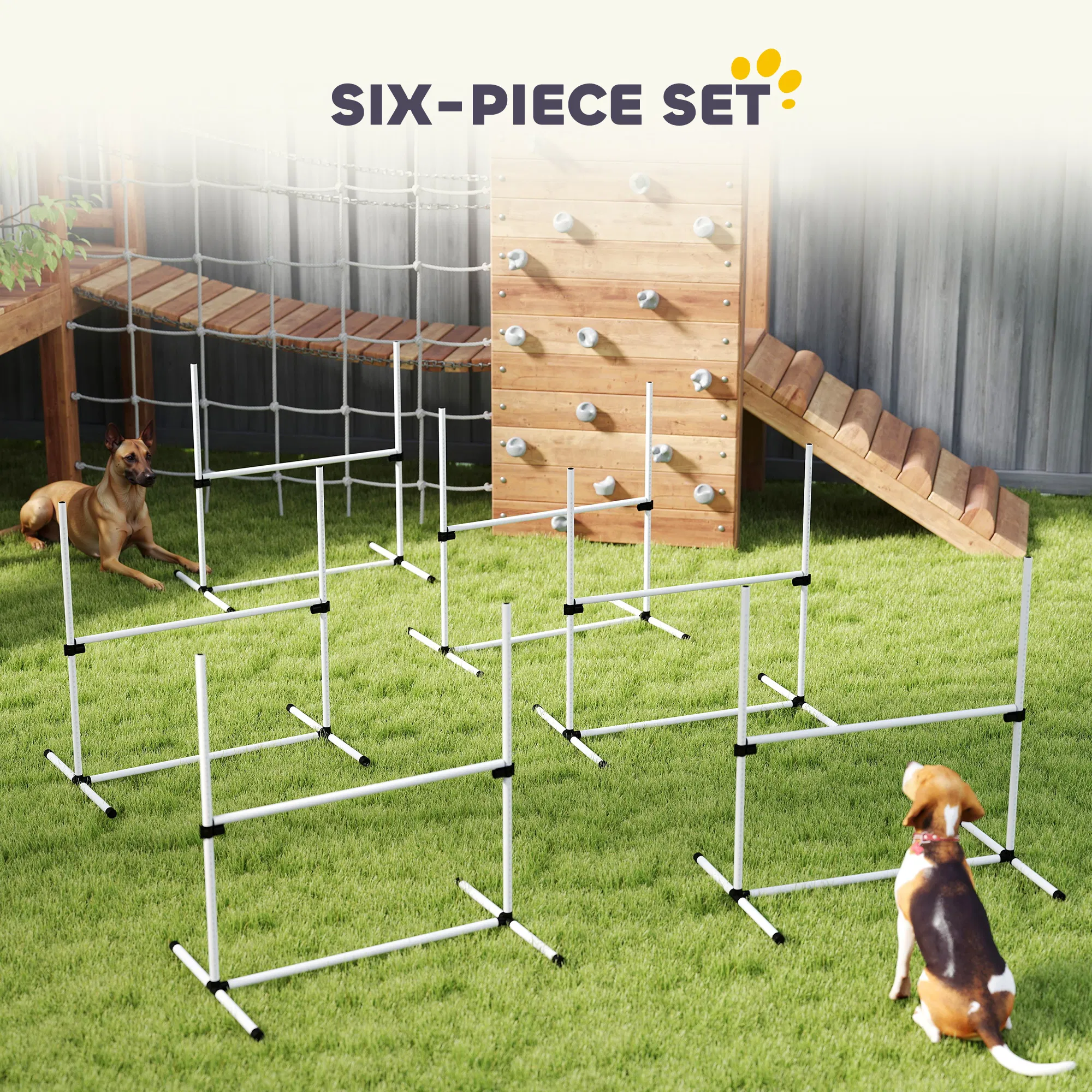 Set of 6 Dog Agility Training Equipment Adjustable Jump Bar Pet Exercise Kit with Carrying Bag (White) — image 5