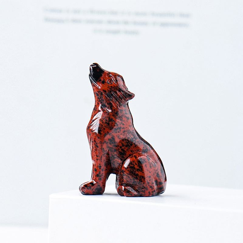 Natural crystal wolf cub carving piece, crystal animal raw stone, mineral specimen, home decoration ornament — image 10