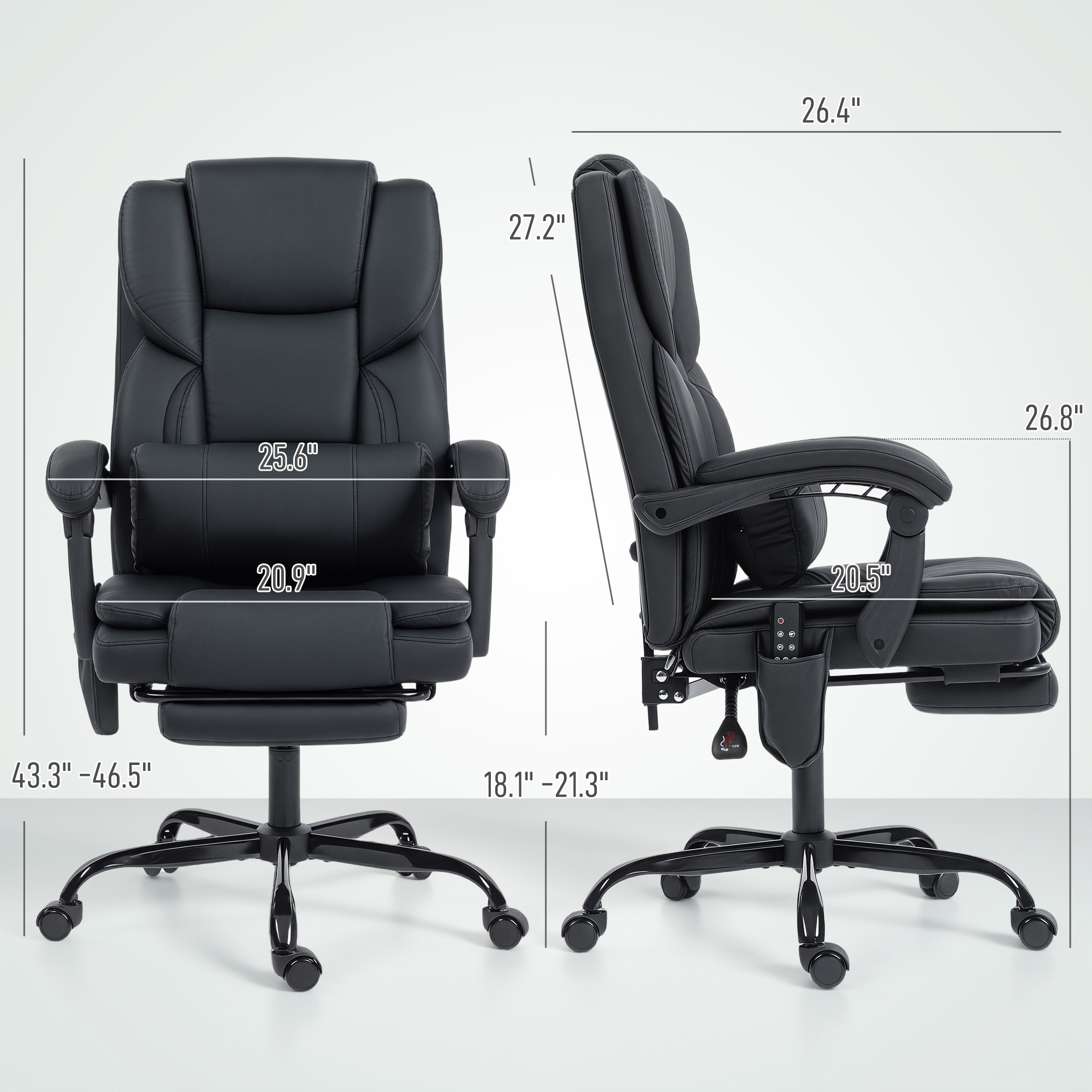 Office Chair With Massage, Pet-Friendly Faux Leather Reclining Desk Chair With Lumbar Support, Footrest, Black — image 2