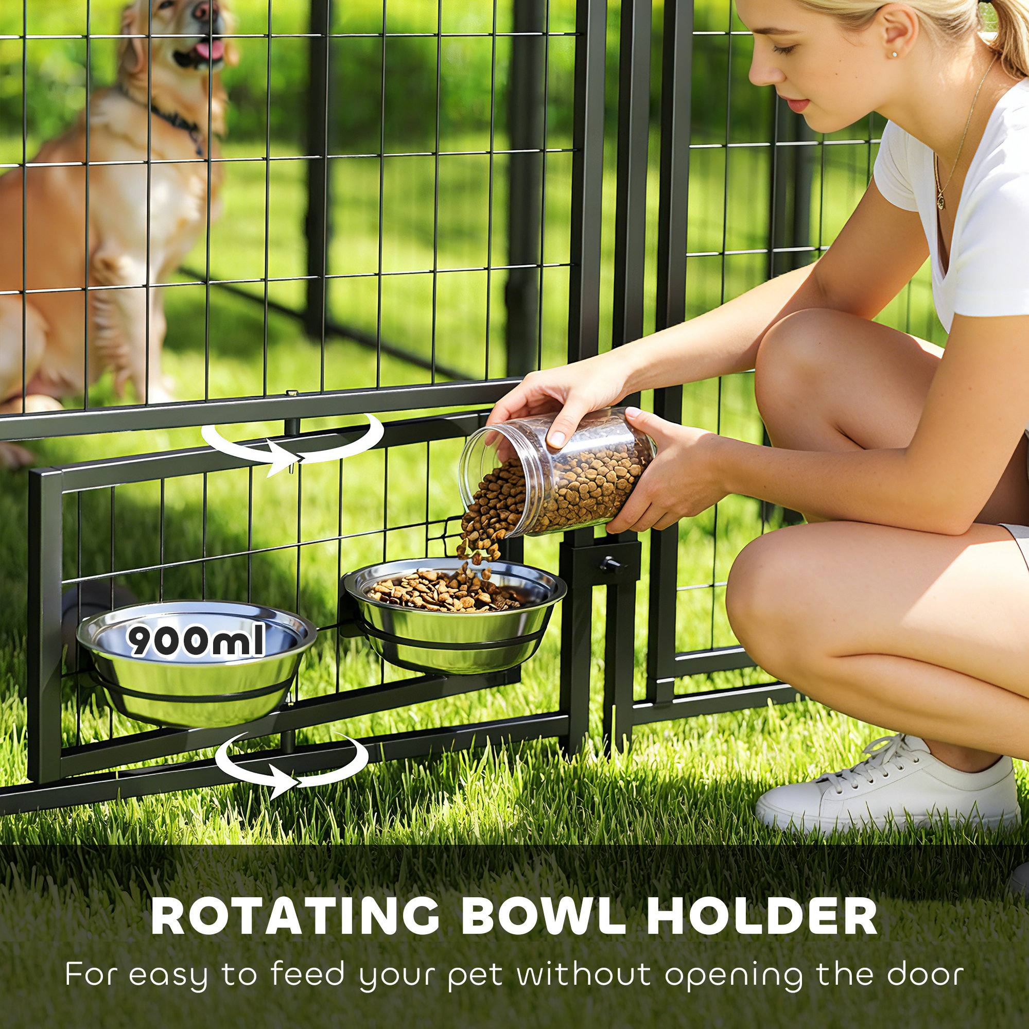 Caseta para Perros de Exterior 8 x 4 x 6, Corral Exterior para Perros con Comederos Giratorios 360°, Funda Impermeable y Resistente a los Rayos UV — imagen 8