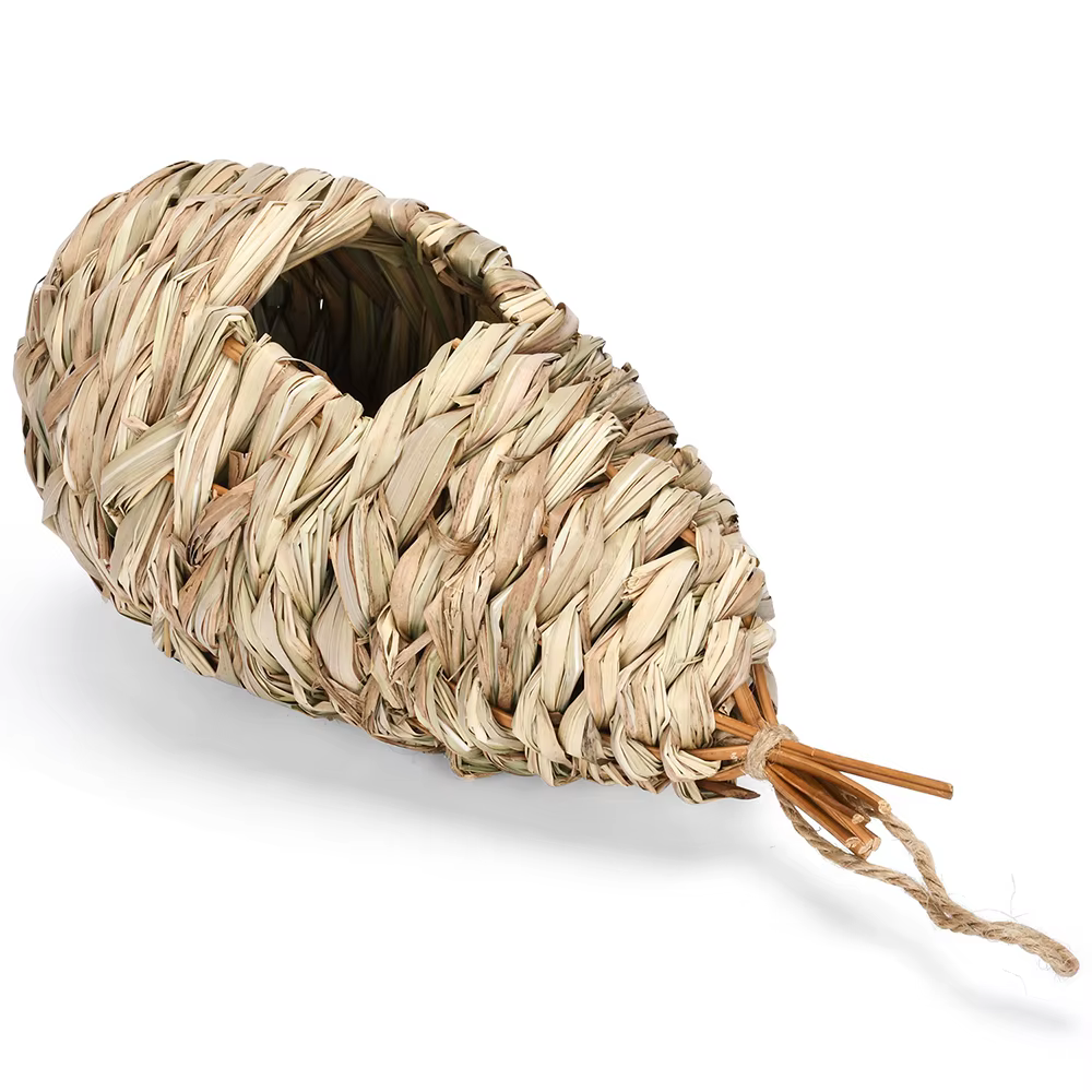 Casa de pájaro artesanal para exterior con diseño tejido creativo para colgar - Nido de pájaros decorativo para jardín — imagen 5