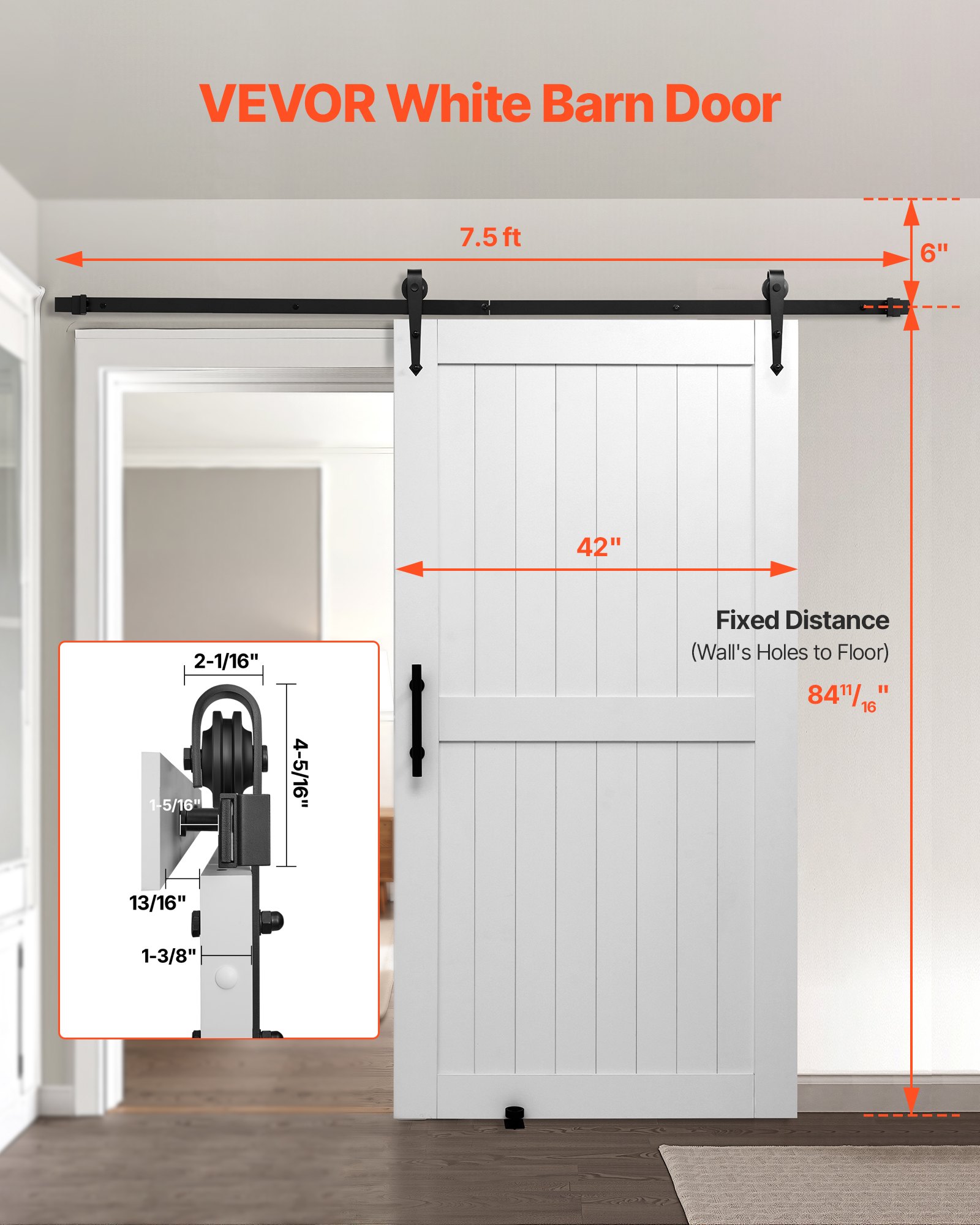 Sliding Barn Door, 42 X 84 Inch, High-Strength MDF Panel, Barn Door With Hardware Kit, Water-Proof PVC Surface, Easy To Install, H-Frame, Smoothly And Quietly Sliding For Living Room, Bathroom — imagen 4