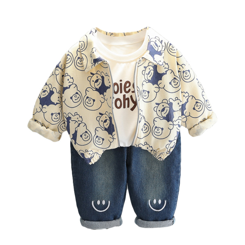 Unisex Toddler All-Over Bear Print Zip-Up Jacket and Pants 3-Piece Set 0-4 Years Spring Autumn Kids Clothing — image 6