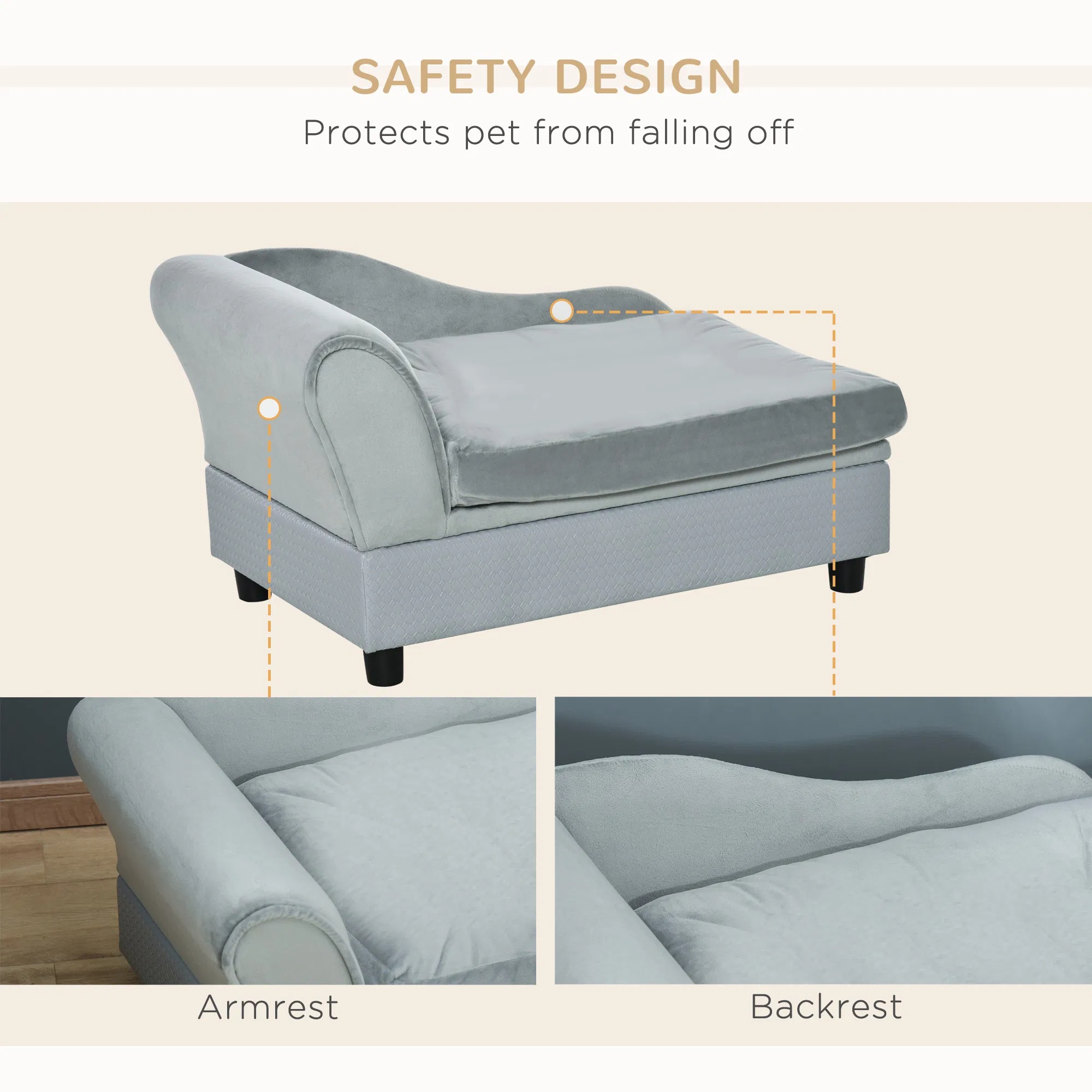 Cama de Perro de Lujo para Pequeños, Almacenamiento Oculto, Sofá Suave con Espuma, Mobiliario Moderno para Mascotas, Gris — imagen 10