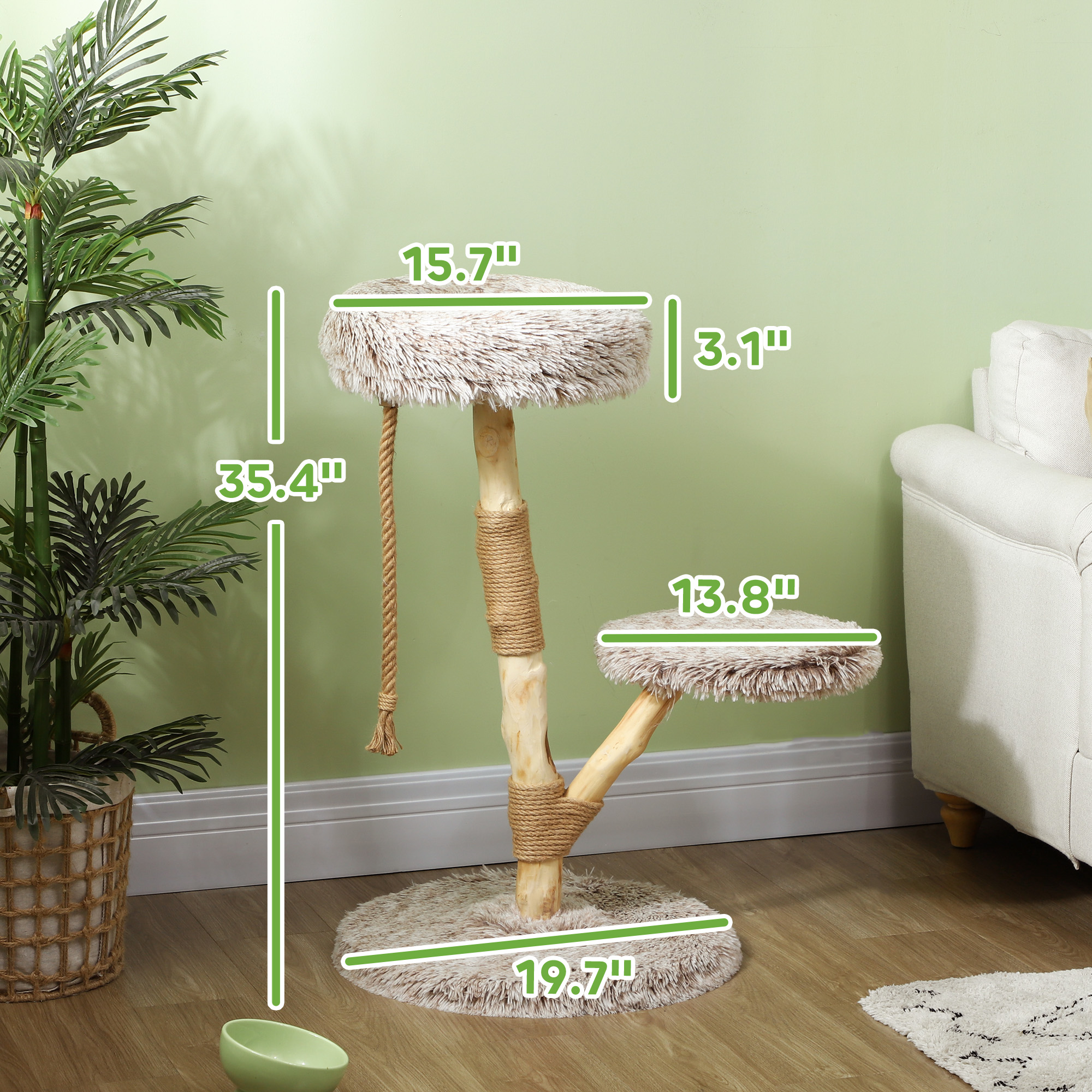 Modern Cat Tree For Indoor Adult Cats With Wooden Scratching Posts, Cat Bed & Rope Cat Toy, Brown — imagen 2