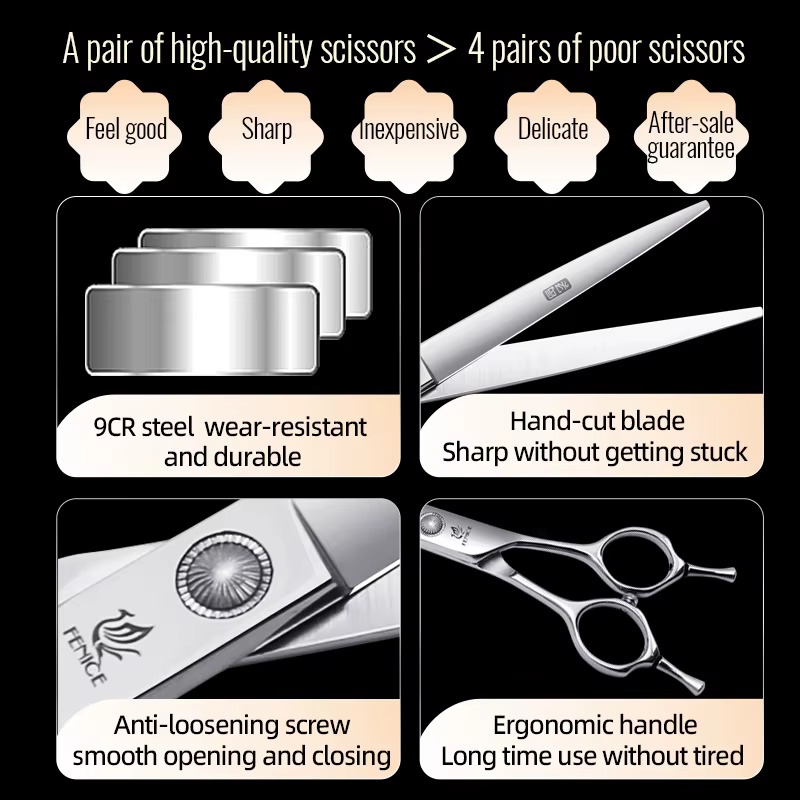 Fenice 6//6.5/7/7.5 Inch Professional Pet Dogs Grooming Scissors Set Straight & Curved & Thinner & Chunker Shear Scissors — image 2