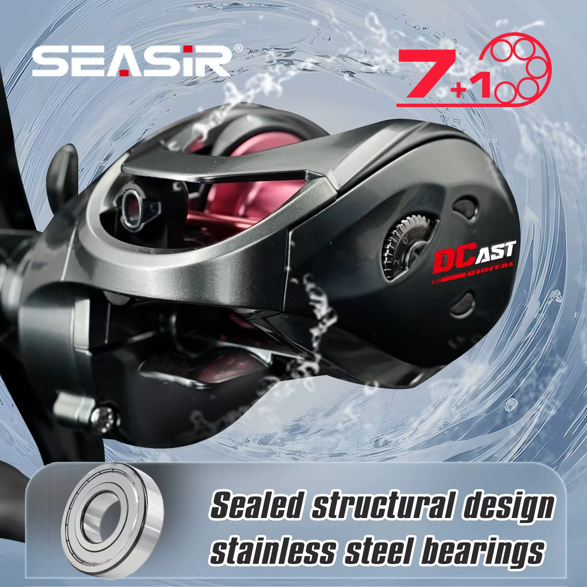 SEASIR DCAST DC Baitcasting Fishing Reel Digital Control Long Cast Carbon Washers Brass Gears 7.3:1 7+1BB Max Drag 8.5kg — image 3