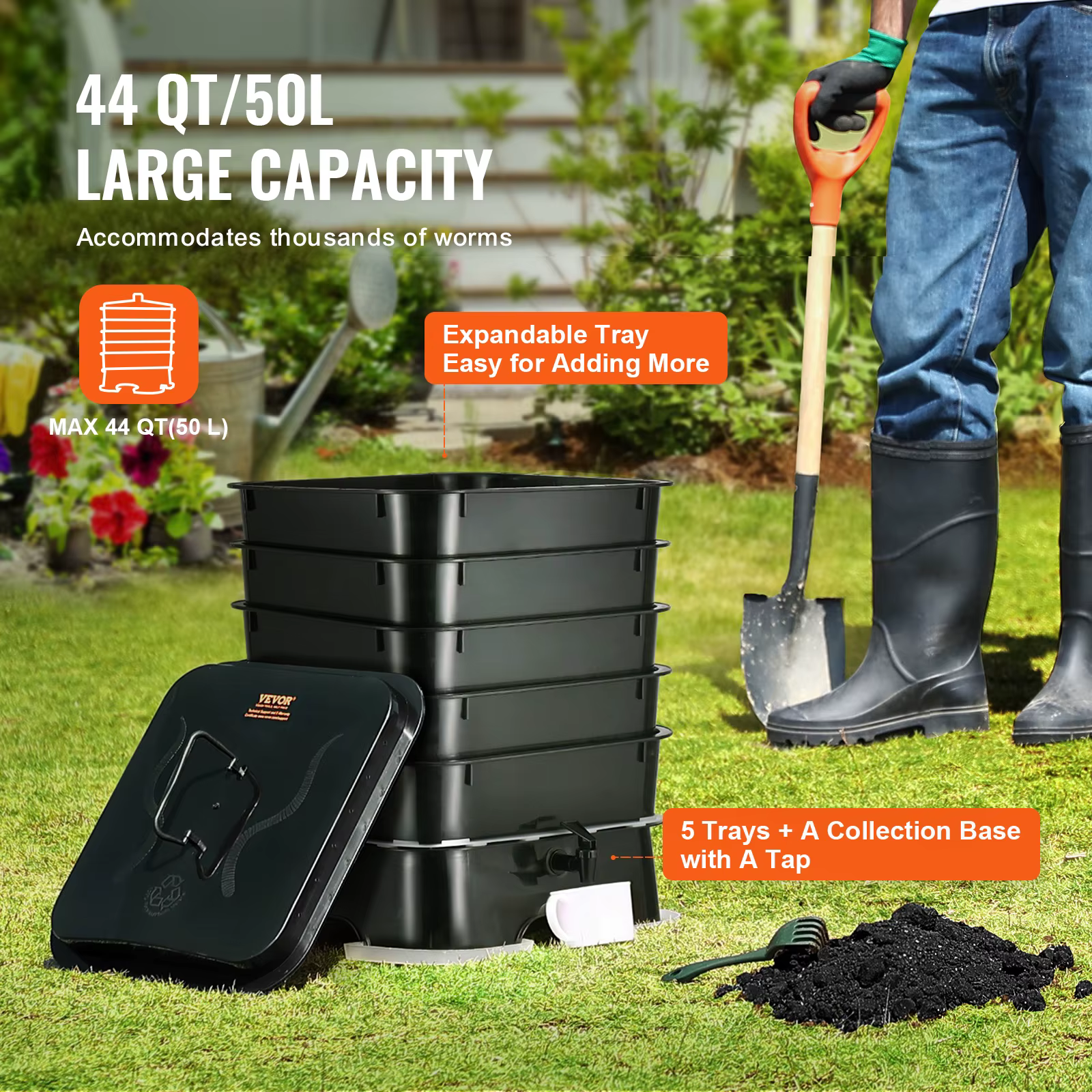 2026 5-Tray Worm Composter Compost Bin Outdoor And Indoor Sustainable Design Worm Farm Kit — imagen 2