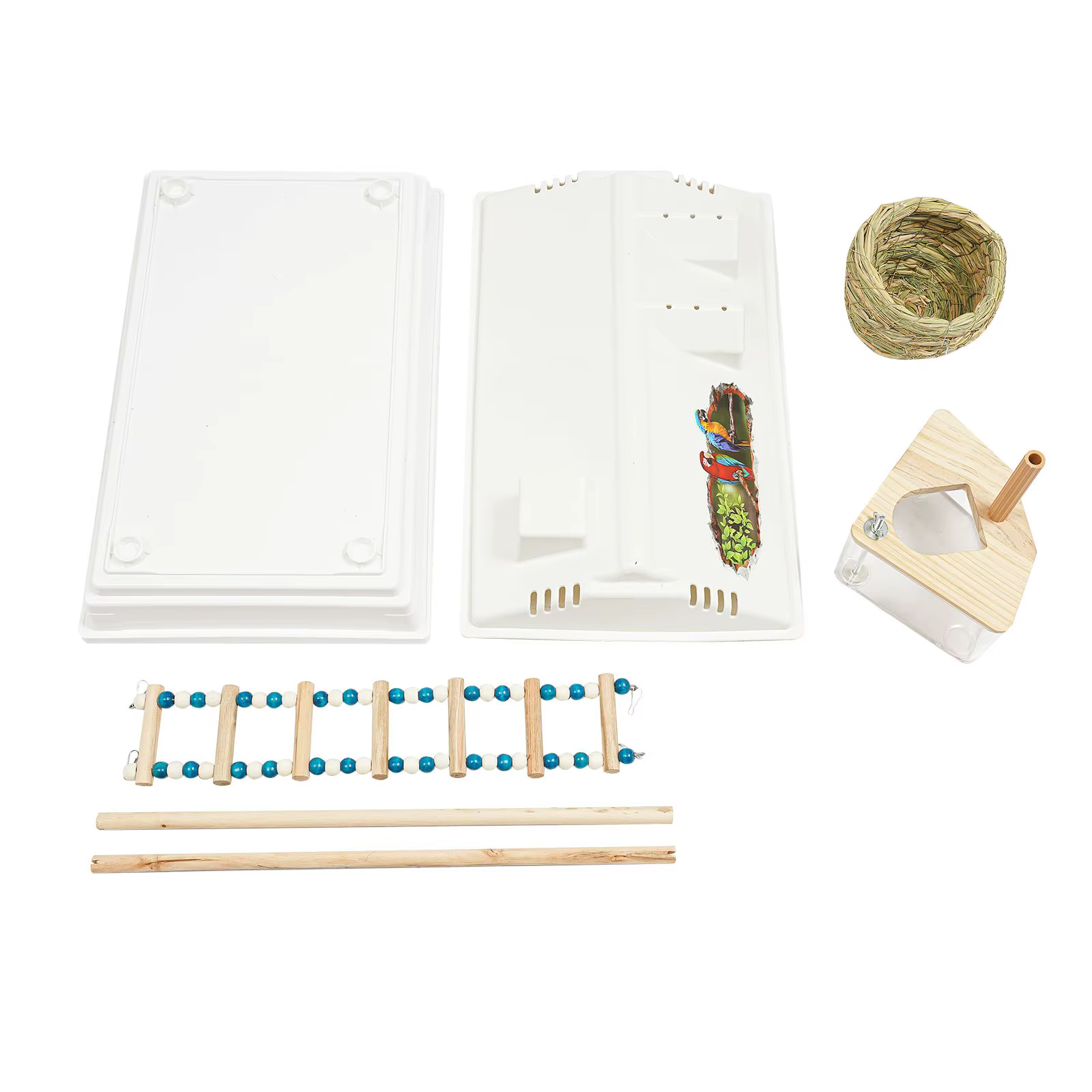 Jaula de 47*30*77cm para 4-6 aves pequeñas, blanca, de 2 niveles, jaula grande para periquitos, estilo británico con recipientes de agua/comida, para canarios, periquitos, ninfas y fénix negro — imagen 5
