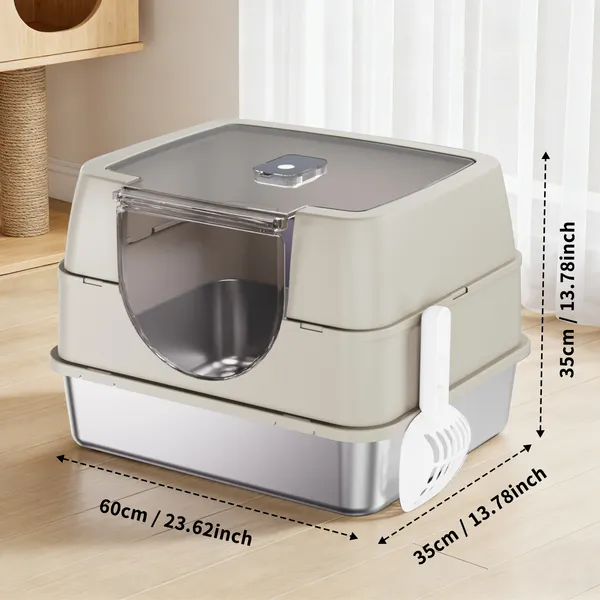 Galaxy Stainless Steel Beige Cat Litter Box, Sturdy And Durable, Easy To Clean, Odorless, Non Stick To Sand, Is A Quality Choice