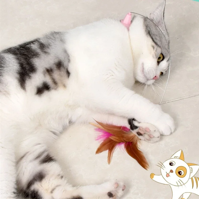 Interactive Cat Toy Self-hi Game for Cats Feather Teaser Stick with Bell Cat Teaser Stick Collar Kitten Playing Pet Accessories — image 3