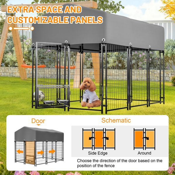 Dog Kennel Outdoor With Roof, 4.23'x5.82'x4.83' Welded Wire Enclosure, Heavy Duty Dog Crate With UV-Resistant Waterproof Cover, Double Lock & Rotating Feeder — image 5