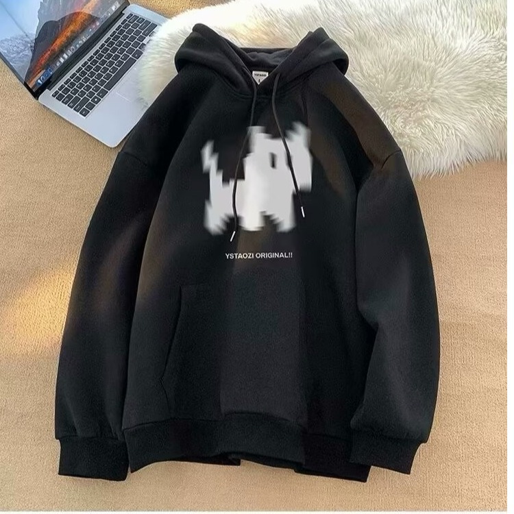 Kitten Pattern Hooded Heavyweight Fleece-Lined Oversized Men's Sweatshirt — image 10