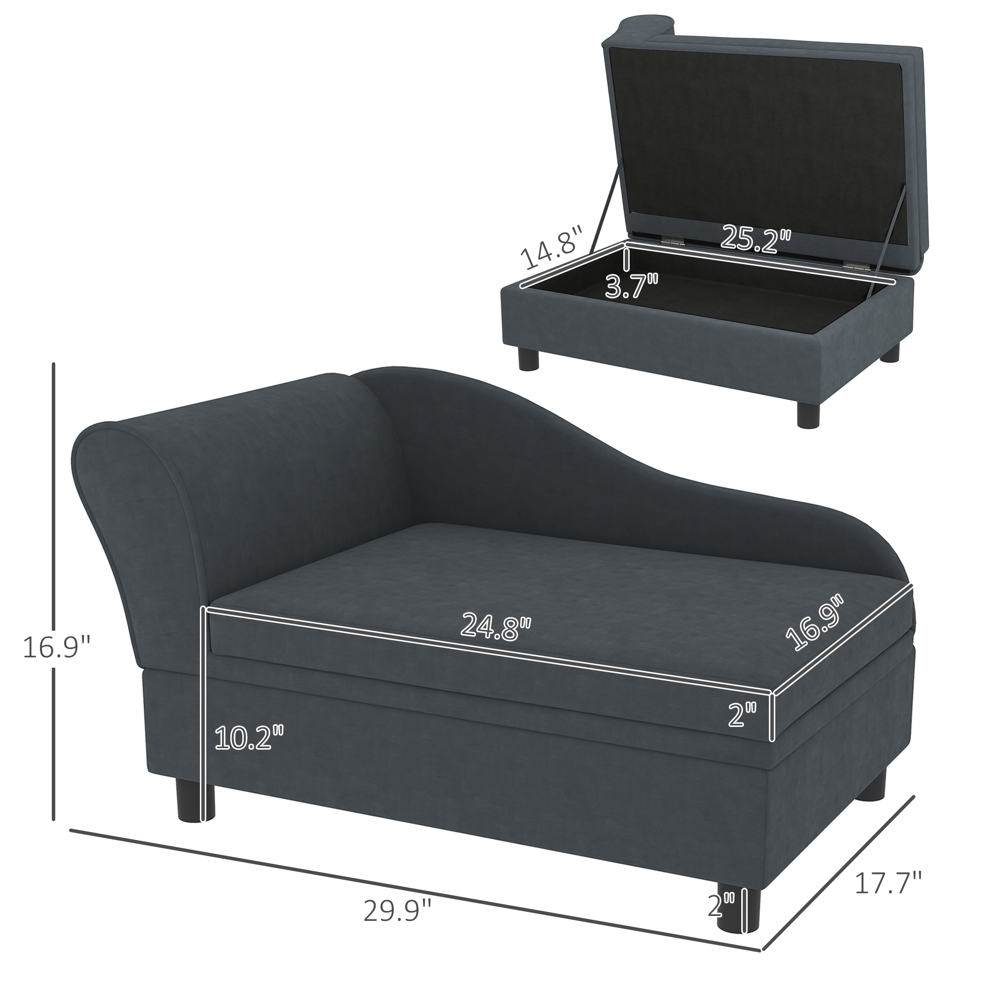 Sofá de Cama para Mascotas con Almacenamiento, Sofá para Gatos y Perros Pequeños, Gris Oscuro — imagen 5