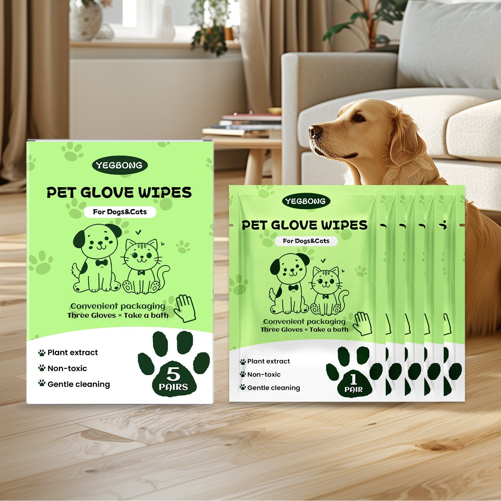 YEGBONG Disposable Pet Glove Wipes, 5 Pieces — image 5