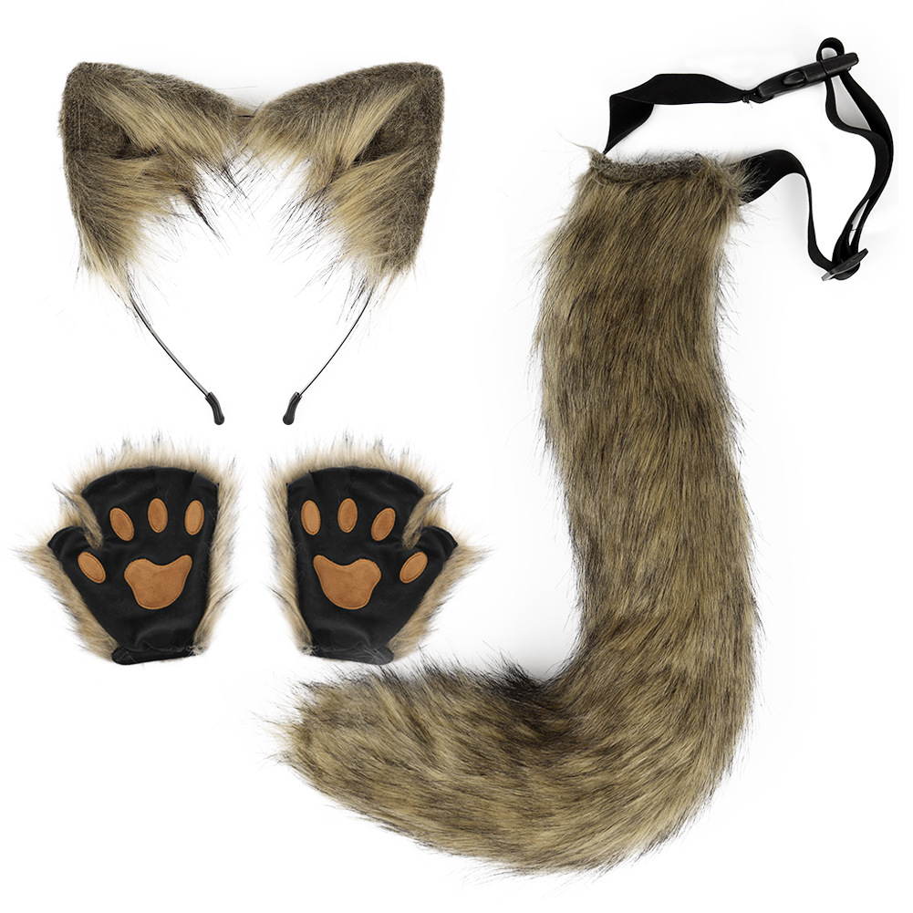 Halloween DIY Animal Ears Headband Cosplay Realistic Cat Set Paw Gloves Fingerless Gloves Cos Accessories — image 4