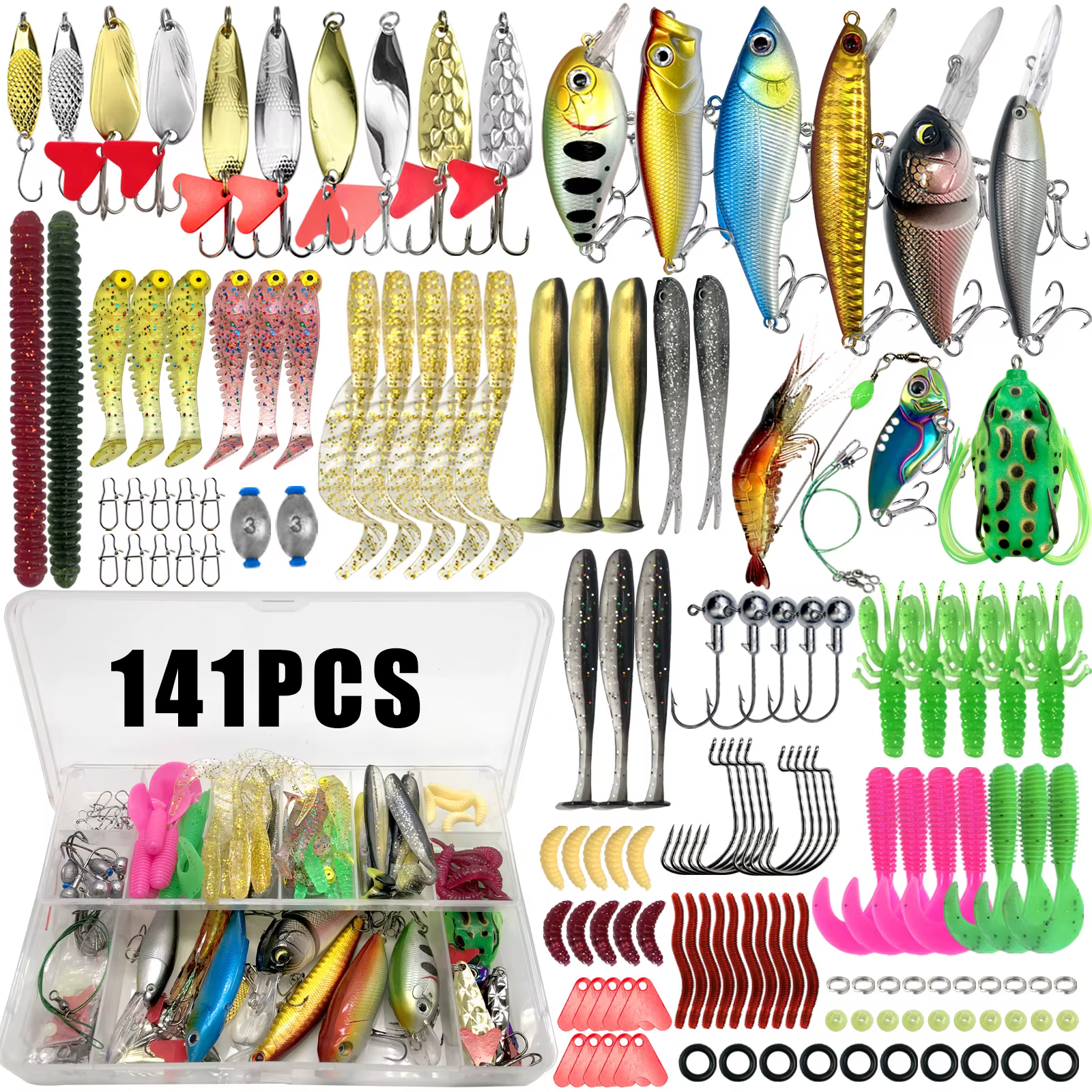 Kit de Golpes de Pescar 60/109/141/219 piezas Conjunto con Atracones Látigo Metálico Cucharas Duros Minnow Grumos y Accesorios con Caja de Equipo — imagen 4