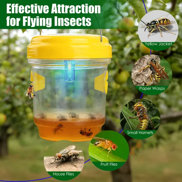 Trampas Solares para Avispas, Paquete de 3, Atrapainsectos Colgantes para Exterior con Luz UV, para Avispas de Papel, Avispas Amarillas, Avispones Pequeños, Moscas de la Fruta y Moscas Comunes — imagen 3