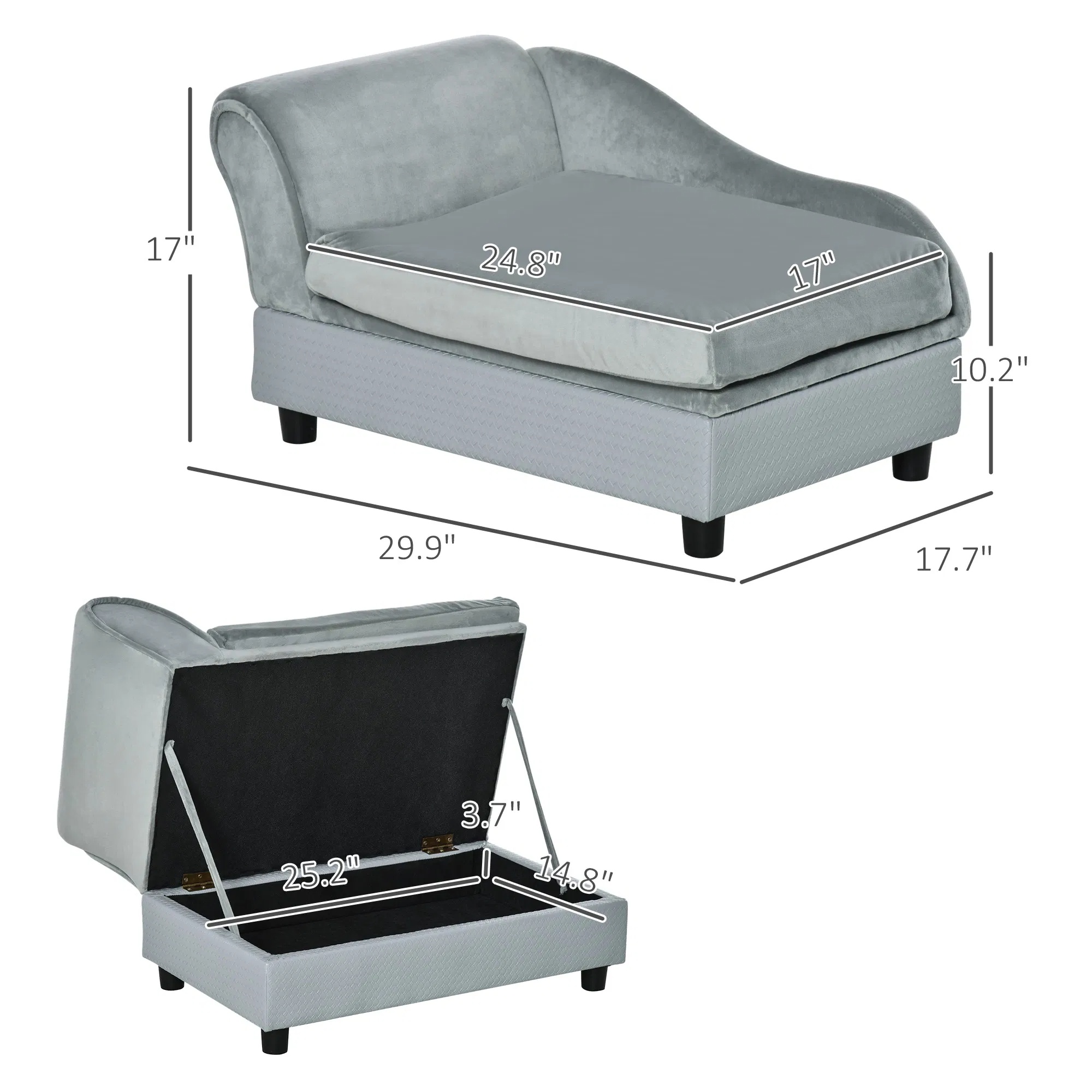 Cama de Perro de Lujo para Pequeños, Almacenamiento Oculto, Sofá Suave con Espuma, Mobiliario Moderno para Mascotas, Gris — imagen 7