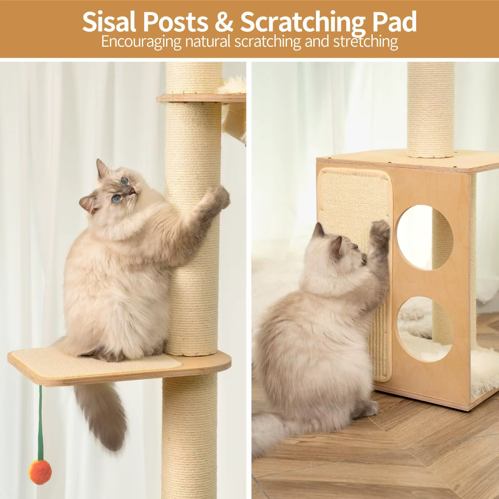 Tall wall-mounted cat tree, designed specifically for indoor cats; climbing tower; interactive wooden wall-mounted cat furniture — image 4