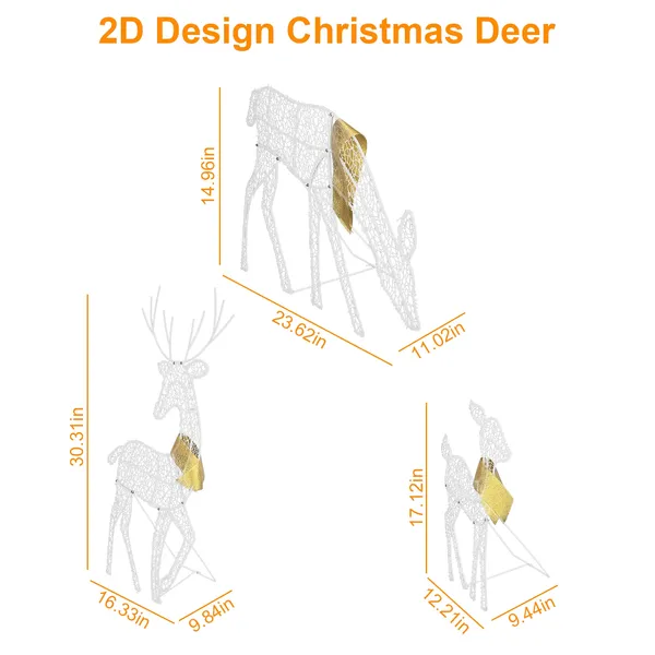 3 Sets Of Reindeer Family Lighted 2D Christmas Deer Decoration Warm Yellow Light 3 Lighting Modes Buck Doe Fawn Indoor Outdoor Christmas Decoration — imagen 4