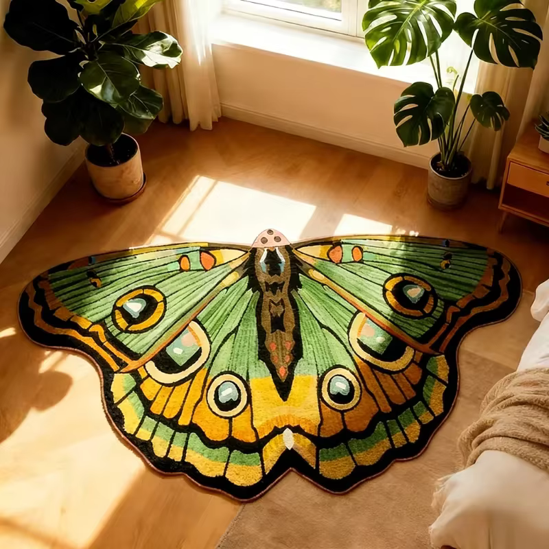 Móveis de Tapete con forma irregular para sala de estar, patrón de mariposa para decoración de dormitorio suave y acogedor tapete de piso grueso para sofá — imagen 1