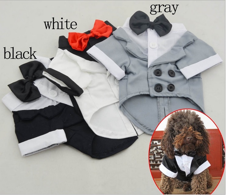 Pet Clothes Puppy Shirt Dog Wedding Tuxedo Western Style Suit with Bow Tie Apparel Clothing For Dogs Coat — image 1