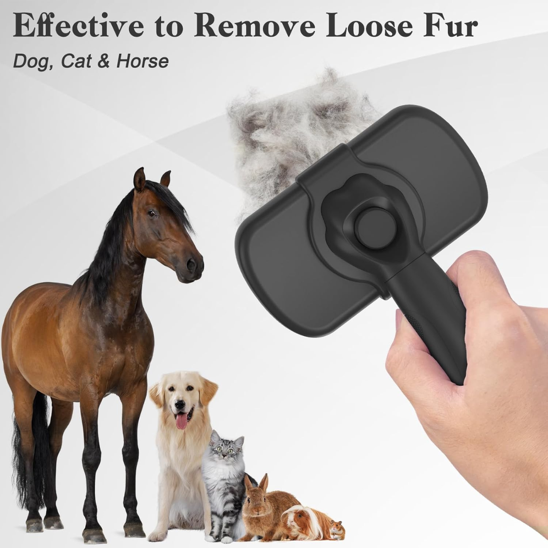 Pelo de Cepillo Auto Limpiador - Herramienta de Aseo Cutáneo para Perros, Gatos y Cachorros, Eliminación de Pelaje y Corte de Pelo para Mascotas con Pelo Largo y Corto, Negro — imagen 4