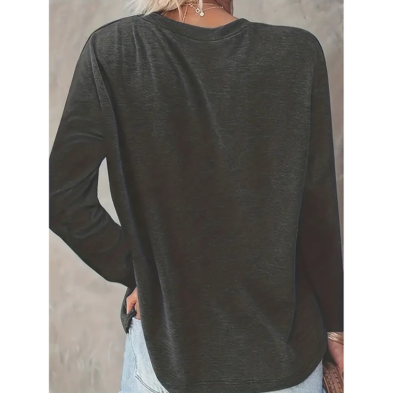 Women's Dragonfly Print Crew Neck T-Shirt, Casual Long Sleeve Top For Spring & Fall — image 3