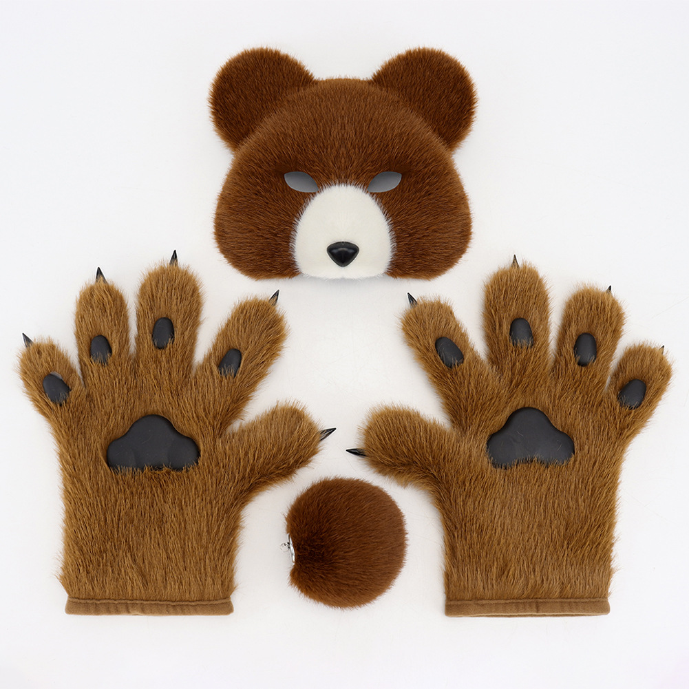 Halloween Fuzzy Costume Set with Realistic Bear Mask and Handmade Bear Paw Gloves for Cosplay and Convention Props — image 6