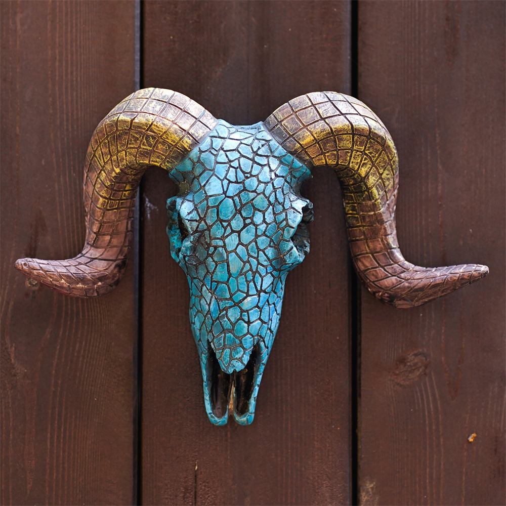 Retro three-dimensional turquoise blue sheep head wall hanging ornament — image 5