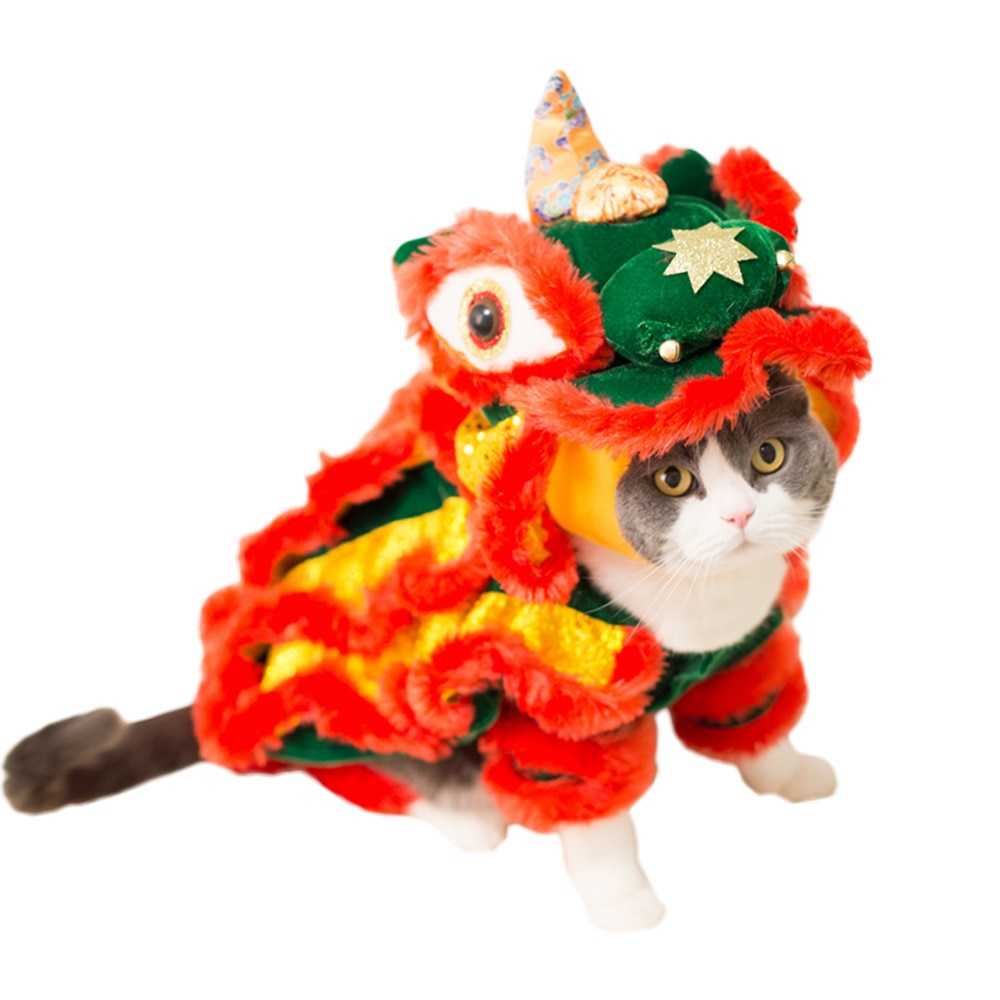 Funny Pet Cat Dog Costume Clothes Chinese Lion Dance Suit For French Bulldog Small Medium Dogs Corgi New Year Dress Up Apparel — image 4