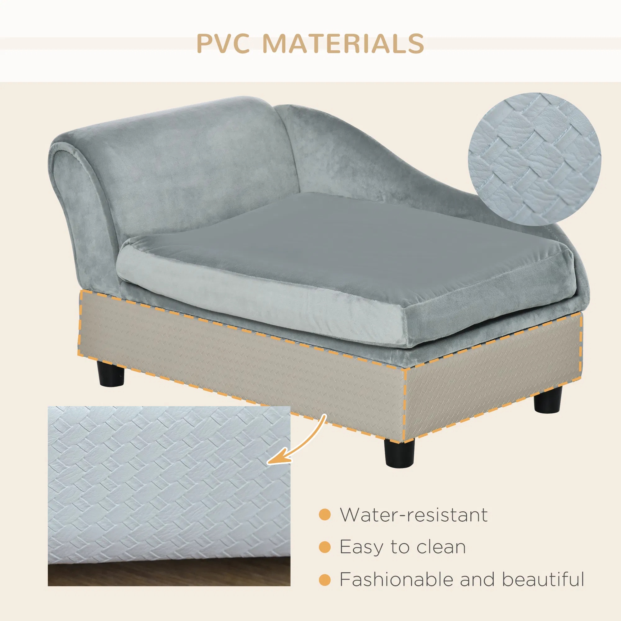 Cama de Perro de Lujo para Pequeños, Almacenamiento Oculto, Sofá Suave con Espuma, Mobiliario Moderno para Mascotas, Gris — imagen 4