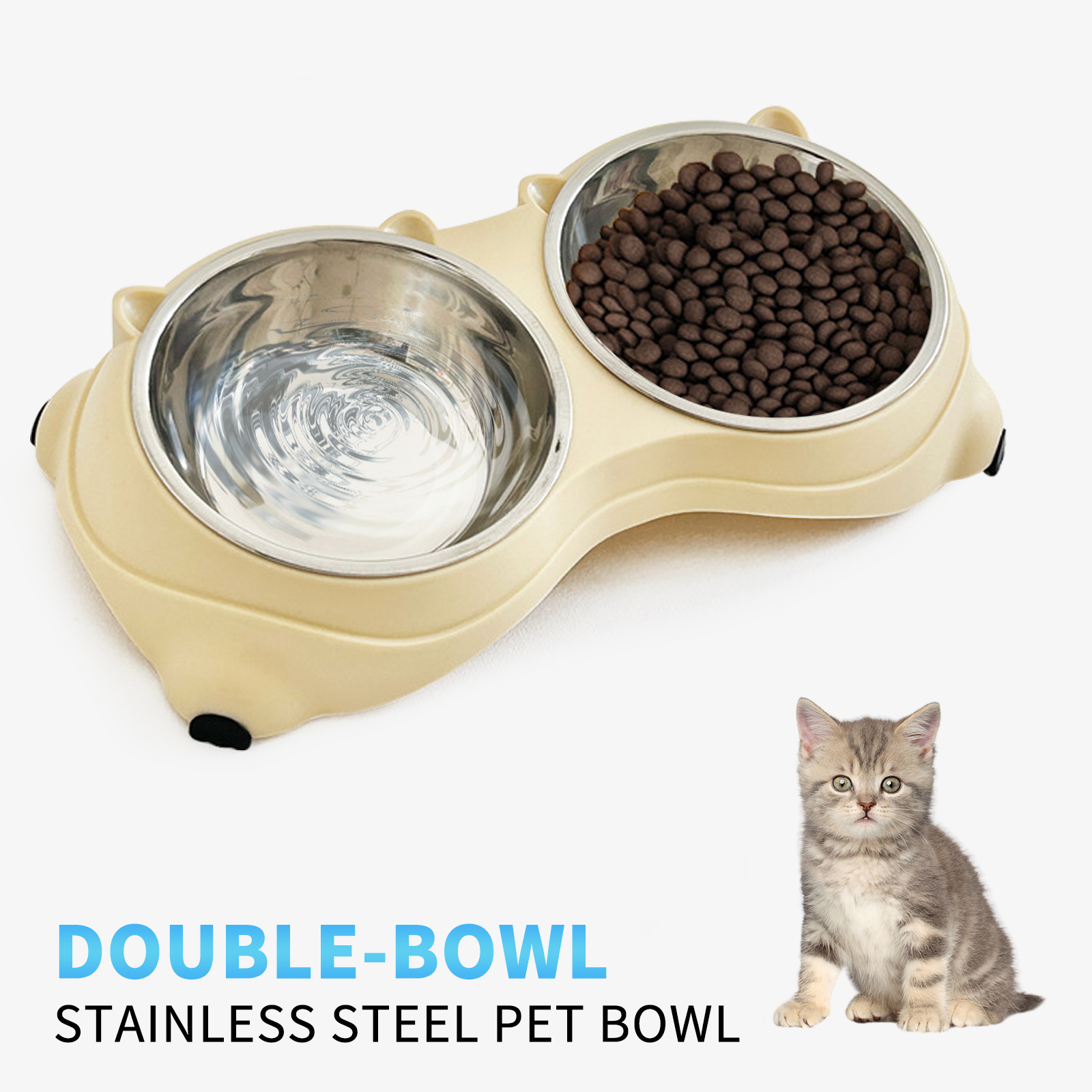 Conjunto de Tazas para Mascotas doble en acero inoxidable, colores macarón, base antideslizante y fácil de limpiar para gatos y perros, uso interior y exterior — imagen 1
