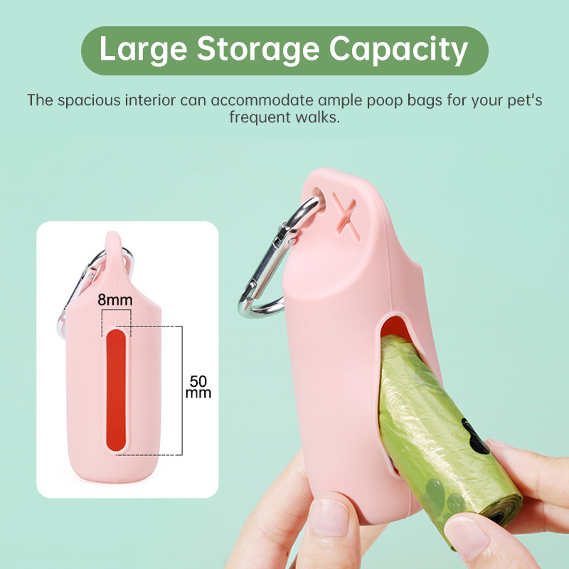 Silicone dog poop bag holder with dispenser, portable, hanging ring & storage case — image 10