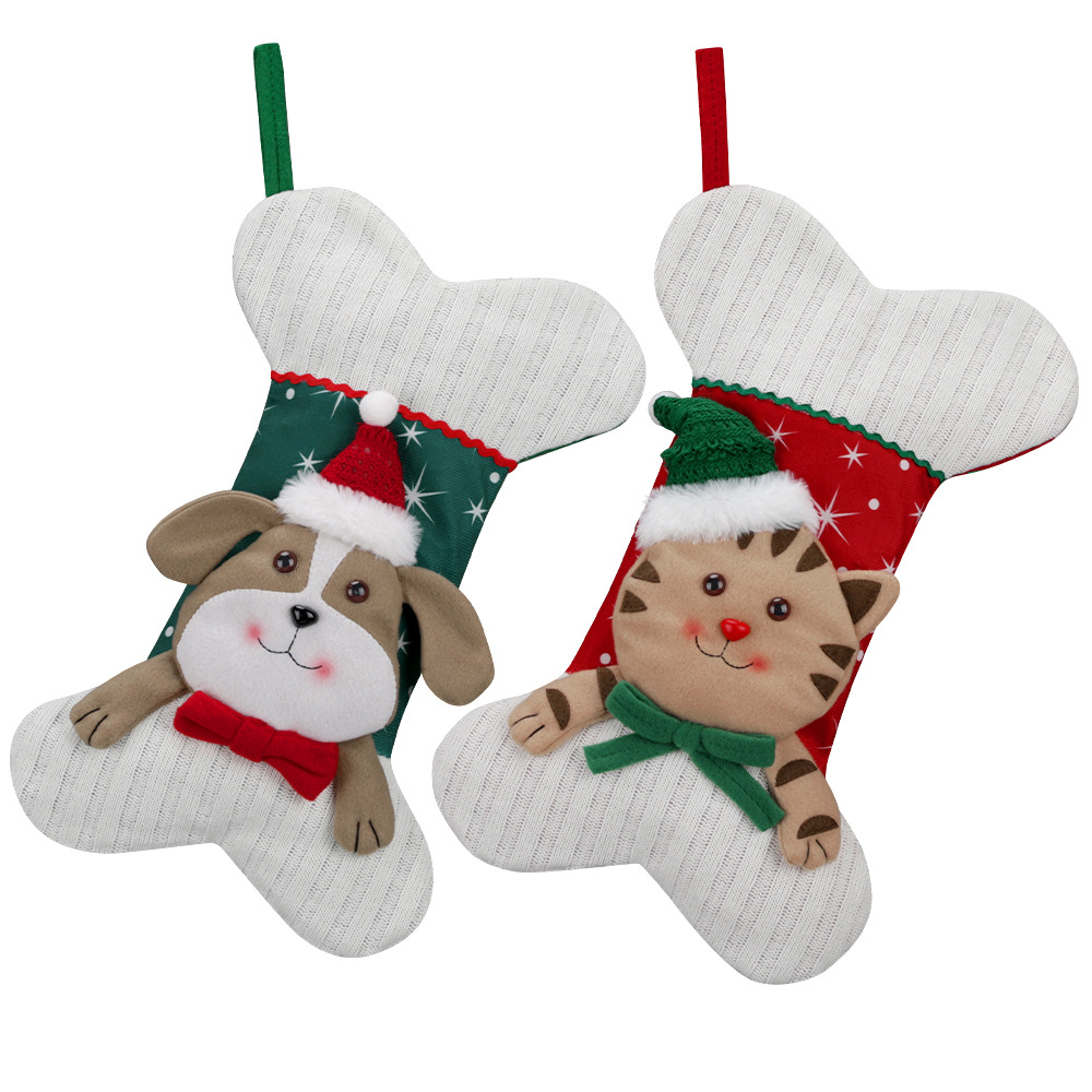 Christmas Day Decorative Socks Creative Cartoon Cat Dog Pattern Bone Socks Christmas Tree Hanging Decoration Holiday Supplies — image 4