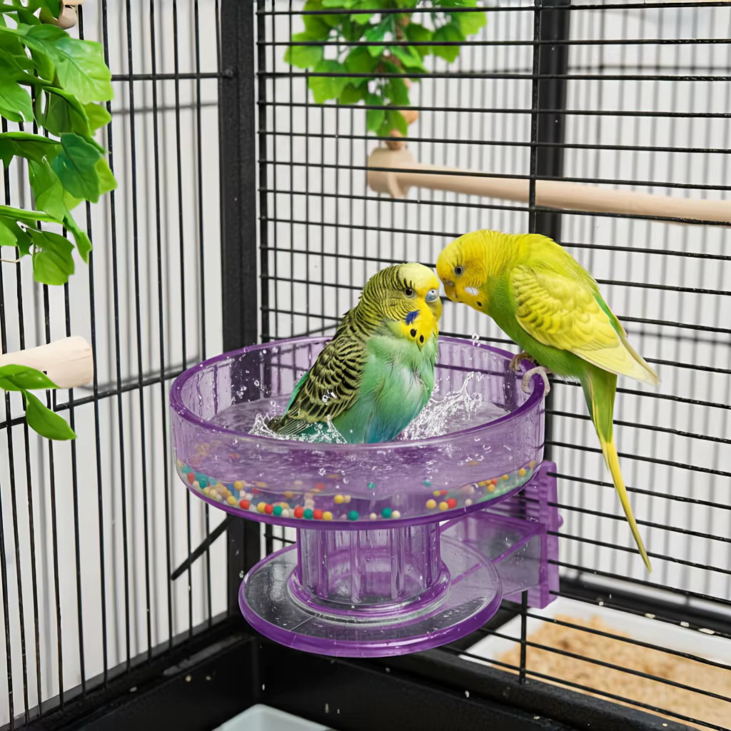 Bird Cage Bath/Removable Cage Bowl, Quick Lock Design, Bath with Clear Plastic Ridges for Perching, for Small-medium Birds, Feeding — image 3